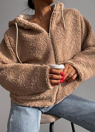 Трендовый качественный оверсайз худи тедди на молнии