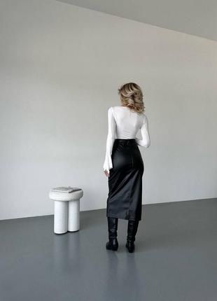 Кожаная юбка миди2 фото