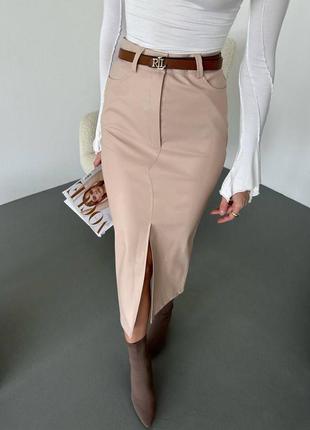 Кожаная юбка миди5 фото