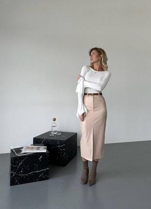 Кожаная юбка миди7 фото