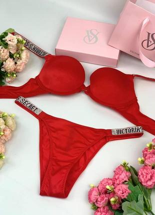 Комплект женского нижнего белья victoria's secret, белье виктория сикрет rhinestone со стразами красный цвет7 фото