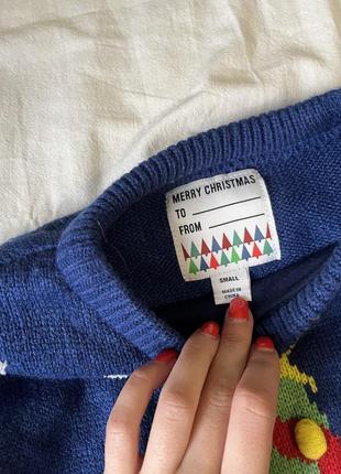 Теплий синій святковий новорічний светр з ялинкою primark3 фото