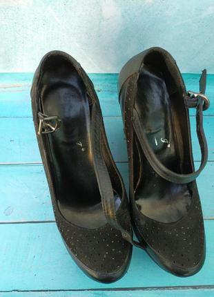 Черные кожаные туфли на платформе, 35 размера6 фото