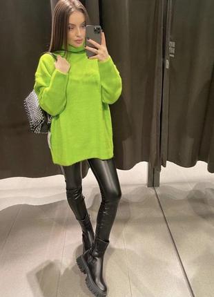 Салатовый свитер оверсайз,свитер под горло из новой коллекции zara размер s