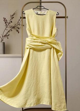 Платье миди желтое из льна hobbs1 фото