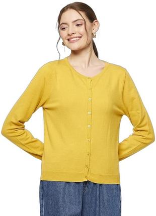 Желтый натуральный свитер с пуговицами кофта вязаная кардиган батал большого размера