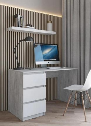 Компьютерный стол, письменный стол с тумбой слева на три выдвижных ящика c фасадами без ручек r-13 бетон/б фас1 фото