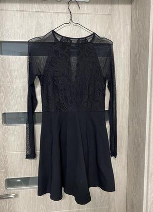 Черное платье с прозрачными вставками - сеточкой2 фото