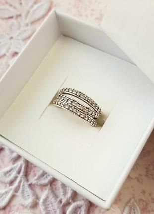Кольцо серебро 925 17 размер каблучка дорожка россыпь фионит трёхрядн перстень кільце