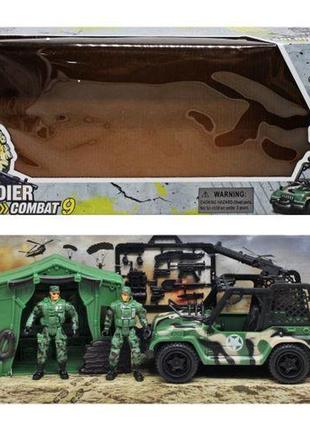 Военный набор "soldier combat 9", машина, солдатик, палатка