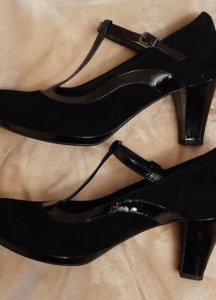 Туфли черные замша +лакированная кожа clarks (9/43/27,2cм)7 фото