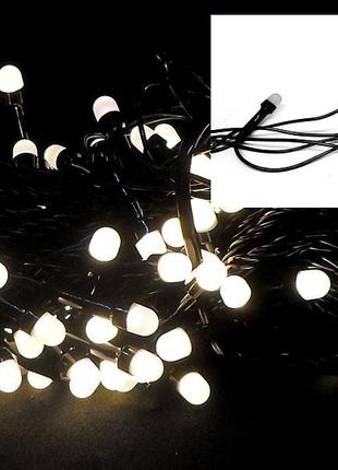 Гирлянда черный провод круглая матовая лампа 100led (теплый белый)  || праздничный декор