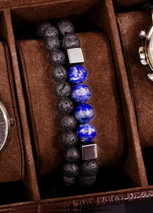 Мужские браслеты из натуральных камней .( лава , лазурит , гематит )