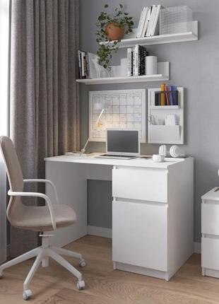 Компьютерный стол, письменный стол с тумбой cправа c фасадами без ручек r-18 белый