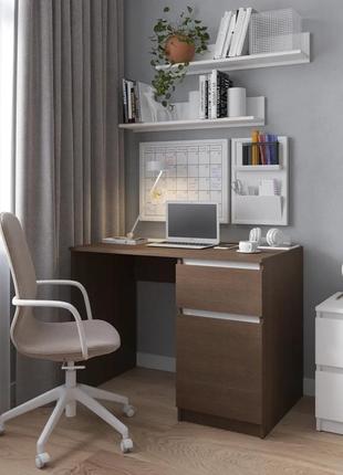 Компьютерный стол, письменный стол с тумбой cправа c фасадами без ручек r-18 венге темный-бел планки