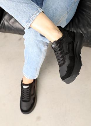 Кроссовки кожаные с мехом черные3 фото