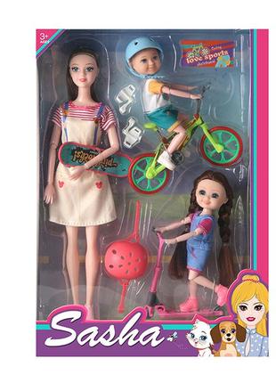 Кукла 2 детей, шарнирные, велосипед, самокат, скейт, микс видов 51833