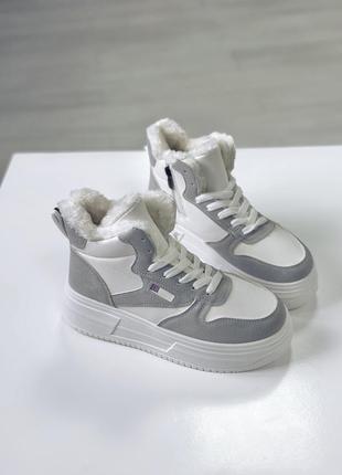 Зимові жіночі кросівки boots jumanji grey & white1 фото