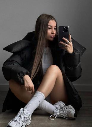 Зимний черный пуховик с капюшоном xs s m l xl5 фото