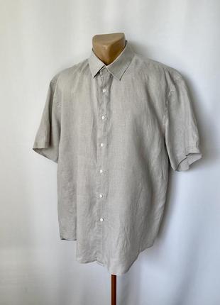 Світло сіра лляна сорочка теніска з коротким рукавом lukgud xl