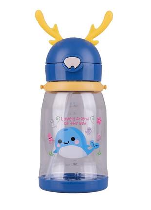 Бутылка для воды с трубочкой 550 мл фляга прозрачная для напитков с дозатором и ремешком2 фото