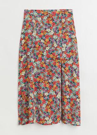 h&m Замшевые  міді спідниця з розрізом  в квітковий принт