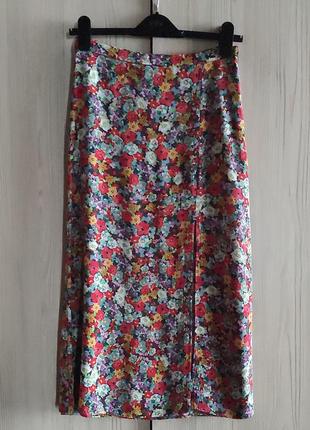 H&m  миди юбка с разрезом  в цветочный принт7 фото