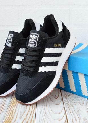 Adidas iniki черные женские кроссовки замшевые зимние термо на флисе ботинки низкие теплые зимние водонепроницаемые отменное качество сапоги черные с белым6 фото