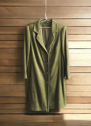Шерстяное пальто батал, оливковый цвет, индивидуальный пошив, 100% шерсть.