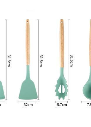Набор кухонных принадлежностей на подставке 19 штук кухонные аксессуары из силикона с бамбуковой ручкой8 фото