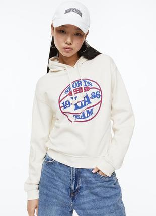 Белая худи толстовка с принтом h&m - s, m, l  с начесом