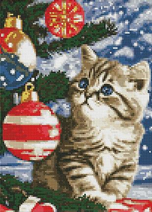 Алмазна мозаїка  кошеня під ялинкою ідейка 30 х 40 amo7787