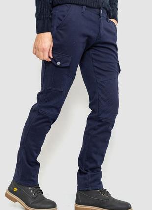 Стильні теплі чоловічі штани карго штани-карго утеплені штани з боковими кишенями сині чоловічі штани на флісі зимові чоловічі штани з начосом2 фото