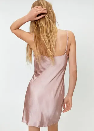 Сатиновое розовое пудровое платье комбинация бельевое платье4 фото