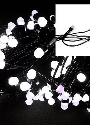 Гирлянда черный провод круглая матовая лампа 200led (белый)  || праздничный декор