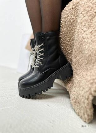 Женские зимние ботинки со стразами, черные, экокожа8 фото