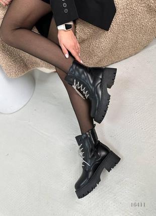 Женские зимние ботинки со стразами, черные, экокожа6 фото