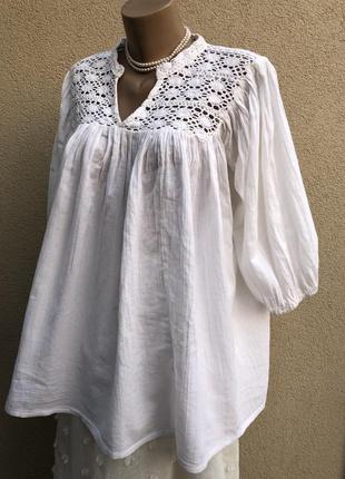 Біла блуза,етно сорочка вільного крою з мереживом на грудях,бавовна, john lewis