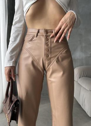 Оригинальный туречковая брюки трубы из эко кожи на флисе8 фото