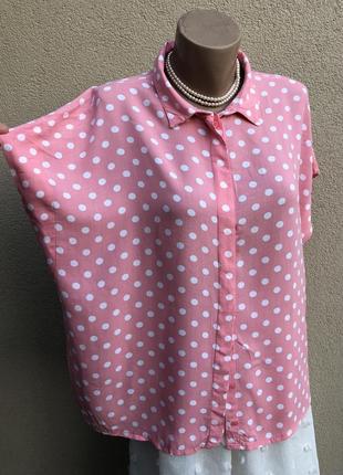Розовая,штапельная блуза,рубашка в горошек,большой размер