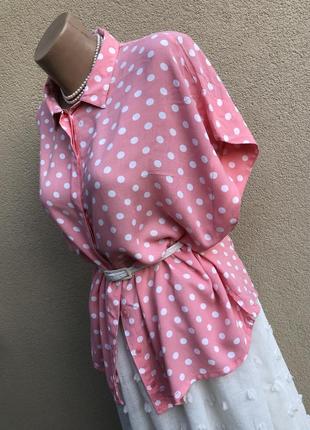 Розовая,штапельная блуза,рубашка в горошек,большой размер3 фото
