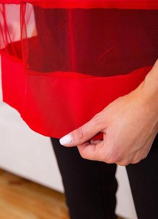 Літня шифонова блуза, з сіткою червоного кольору, розмір 48, 172r0155 фото