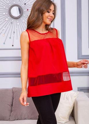 Літня шифонова блуза, з сіткою червоного кольору, розмір 48, 172r0152 фото