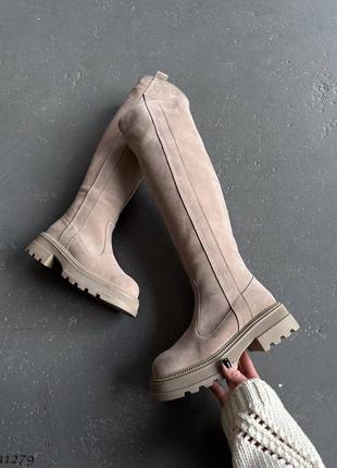 Premium! жіночі бежеві чоботи зимові чоботи теплі на хутрі натуральне хутро зима5 фото