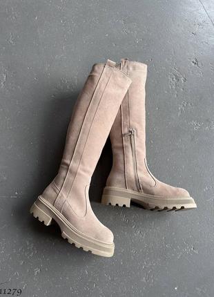 Premium! жіночі бежеві чоботи зимові чоботи теплі на хутрі натуральне хутро зима10 фото