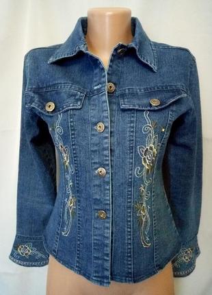 Стильный стрейчевый джинсовый жакет, пиджак, джинсовка с вышивкой jiaql  №1np1 фото