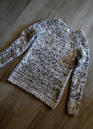 Новый свитер-джемпер-пуловер крупной вязки меланж чёрно-бело-серая нить4 фото