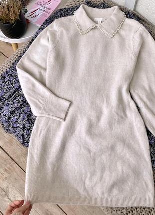 Сукня светр з комірцем та перлинами6 фото