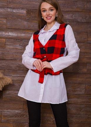 Жіноча сорочка з декором, біло-червоного кольору, розмір xl, 119r3211 фото