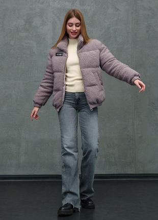 Зимняя короткая куртка, шубка, пуфер женский / лиловый4 фото